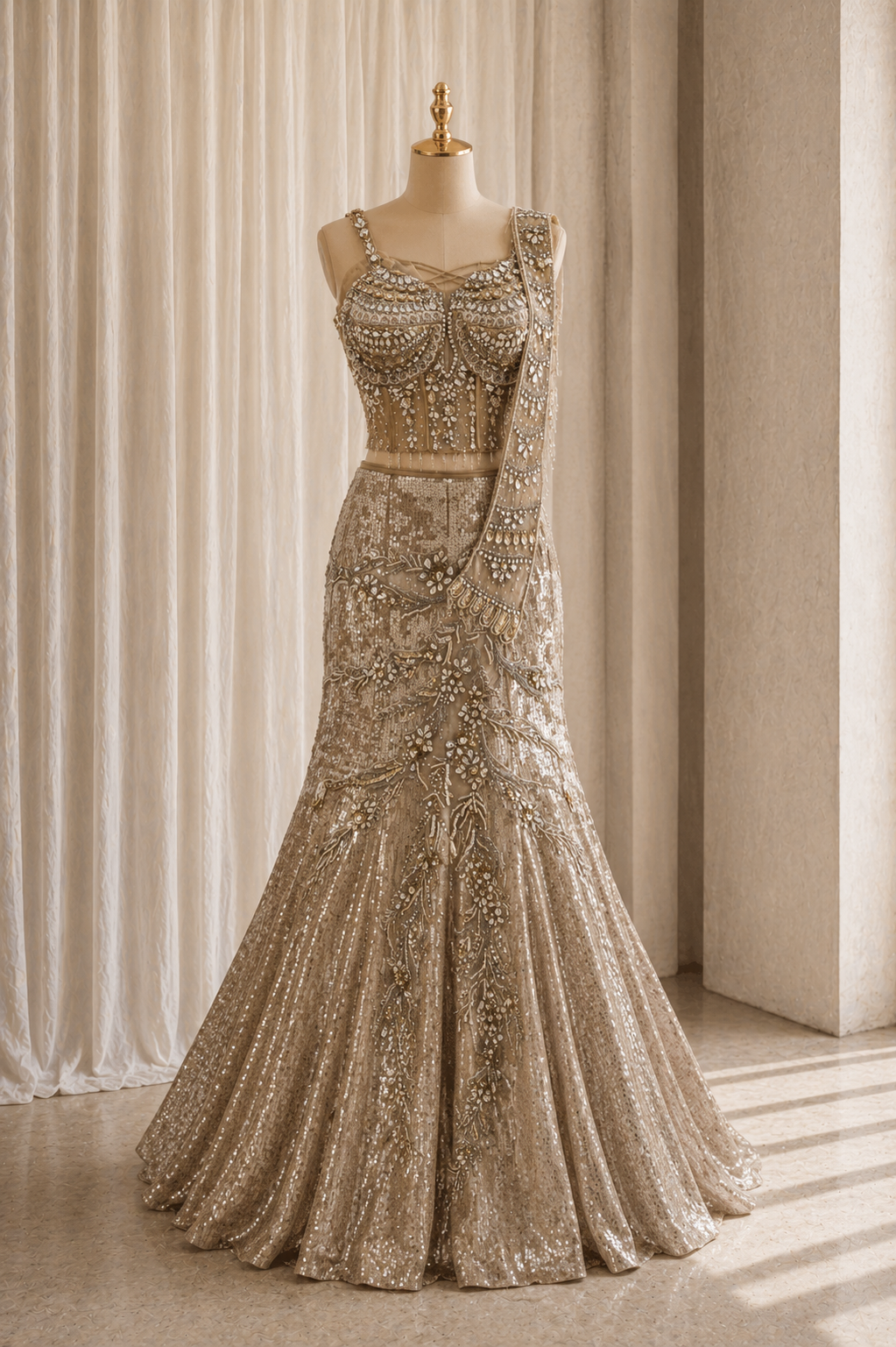 Superlative Diamond Work and Soft Net Fabric Cupper Color Designer Corset Blouse Lehenga Choli