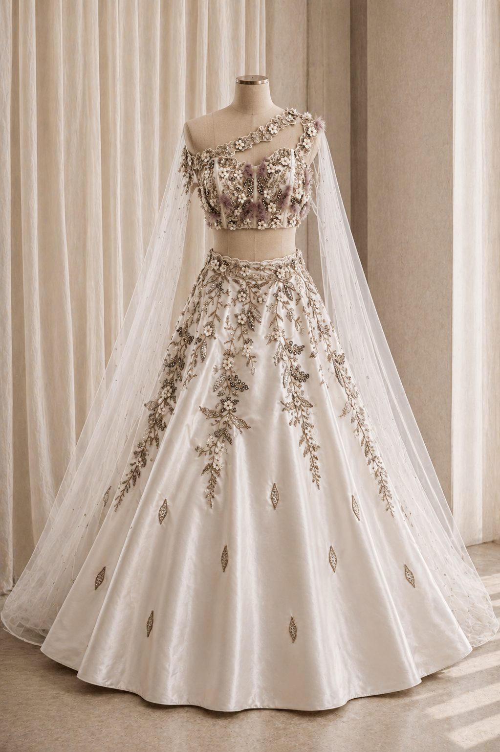 Exceptional Cutdana Work and Satin Fabric Ivory Color Designer Corset Blouse Lehenga Choli