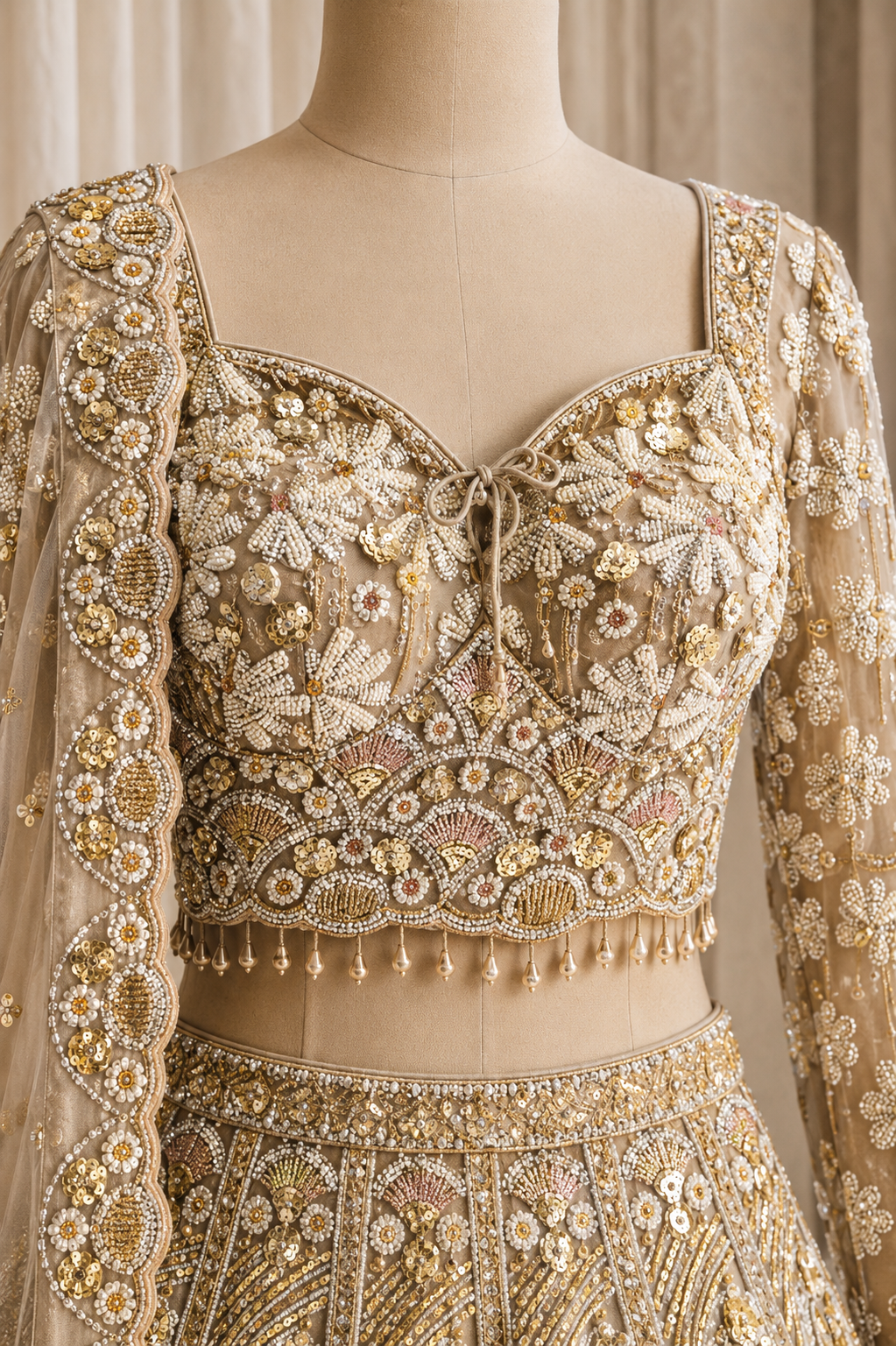 Marvelous Thread Work and Soft Net Fabric Gold Color Designer Lehenga Choli
