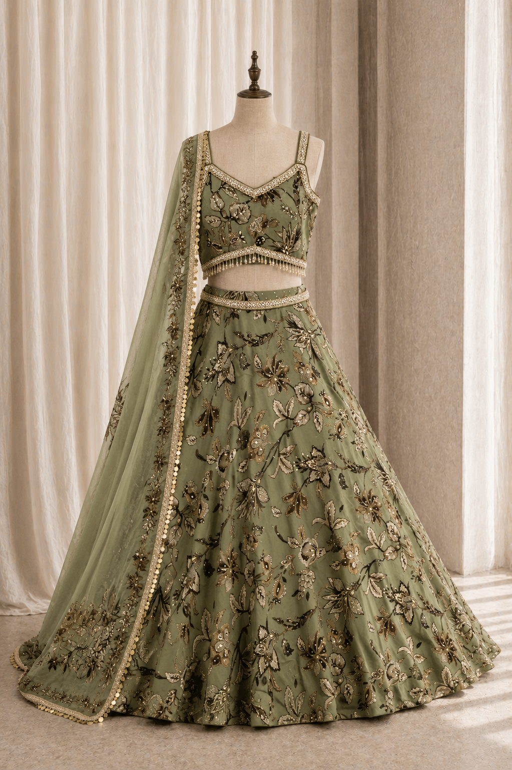 Terrific Digital Print and Georgette Fabric Mehndi Green Color Designer Lehenga Choli