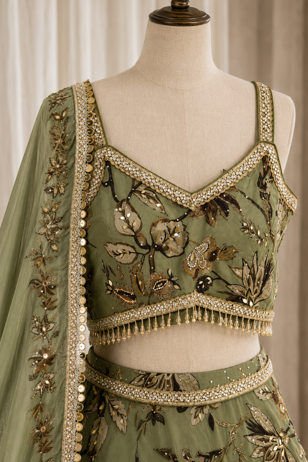 Terrific Digital Print and Georgette Fabric Mehndi Green Color Designer Lehenga Choli