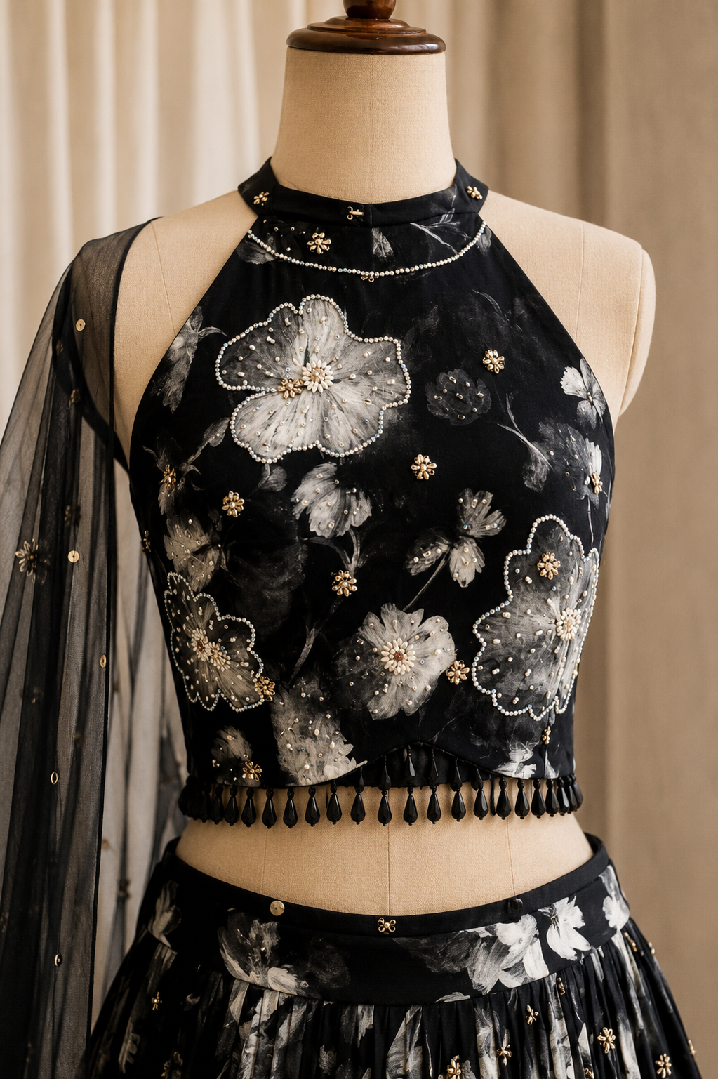 Great Digital Print and Crepe Silk Fabric Black Color Designer Lehenga Choli
