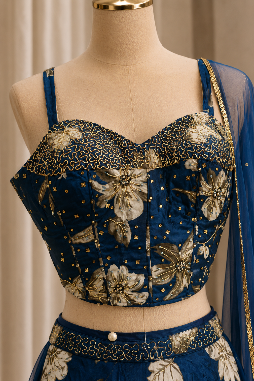 Fabulous Digital Print and Crepe Silk Fabric Navy Blue Color Designer Lehenga Choli