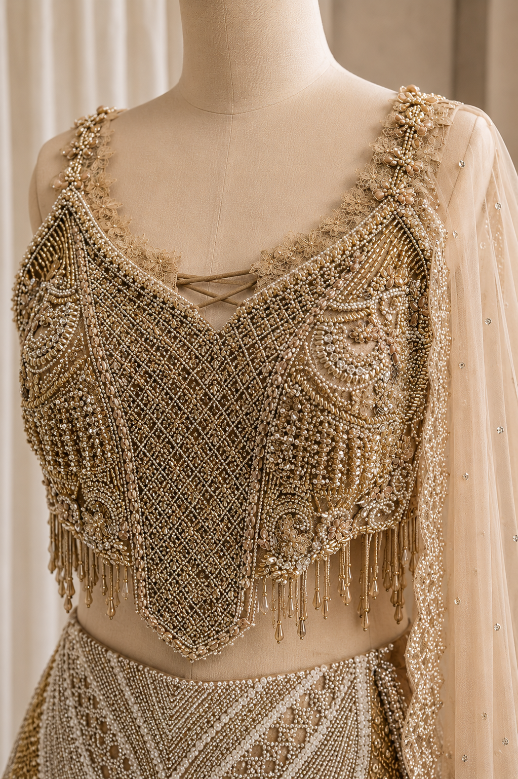 Awesome Cutdana Work and Soft Net Fabric Beige Color Designer Lehenga Choli