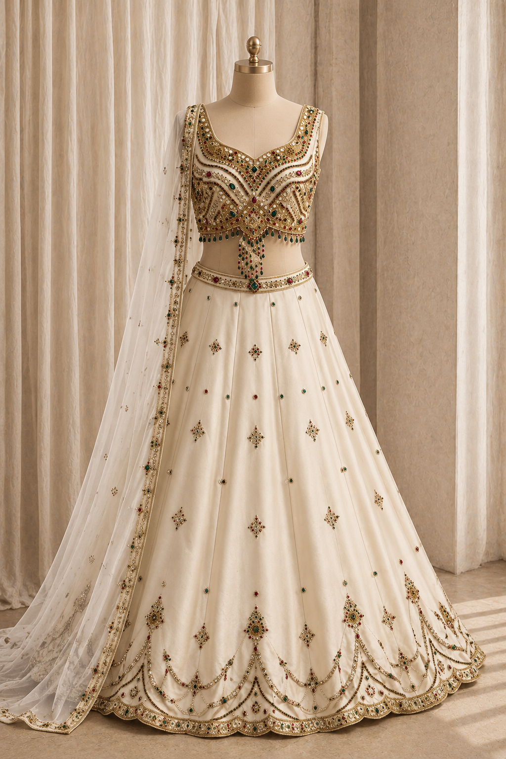 Wonderful Stone Work and Tissue Fabric Beige Color Designer Lehenga Choli