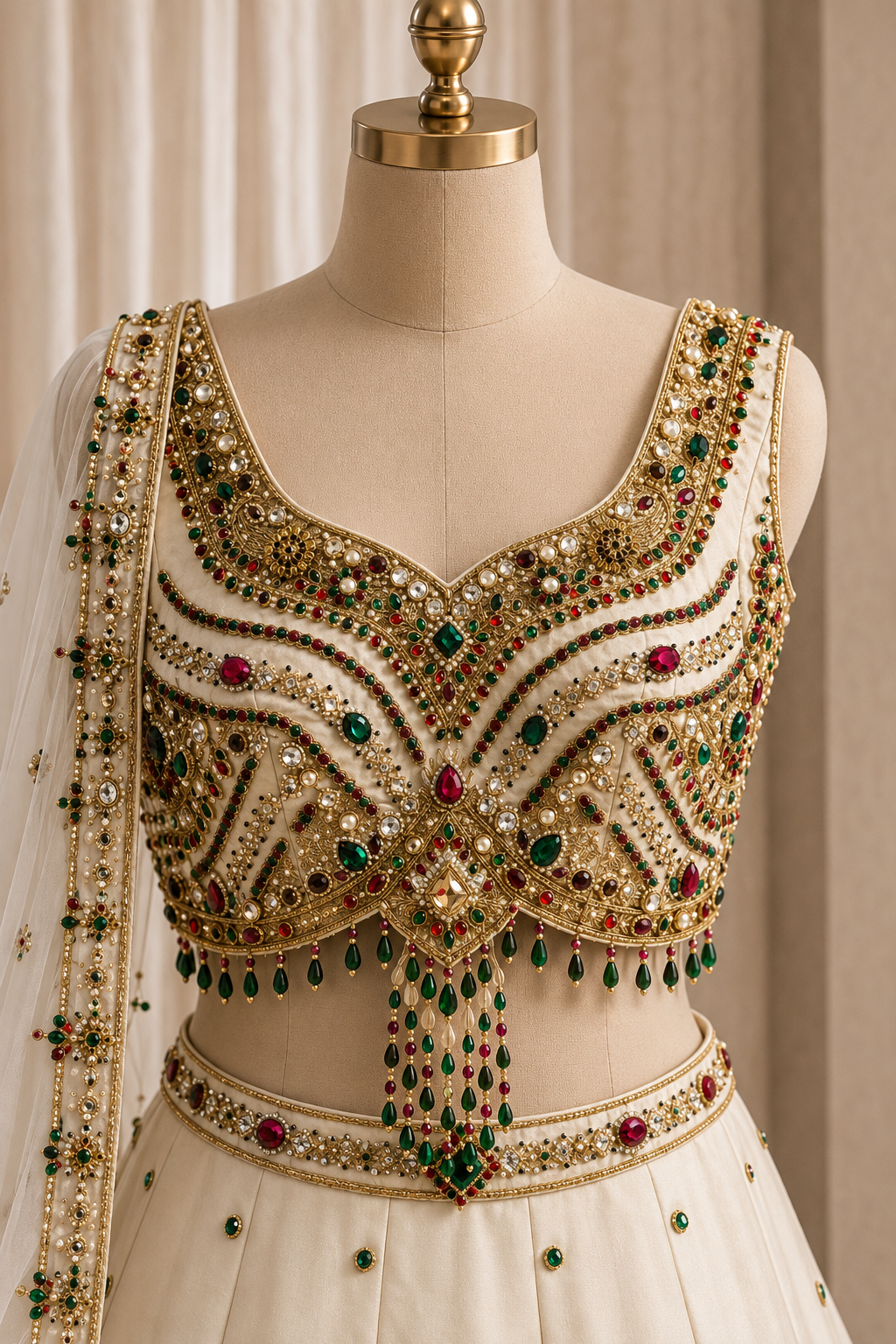 Wonderful Stone Work and Tissue Fabric Beige Color Designer Lehenga Choli