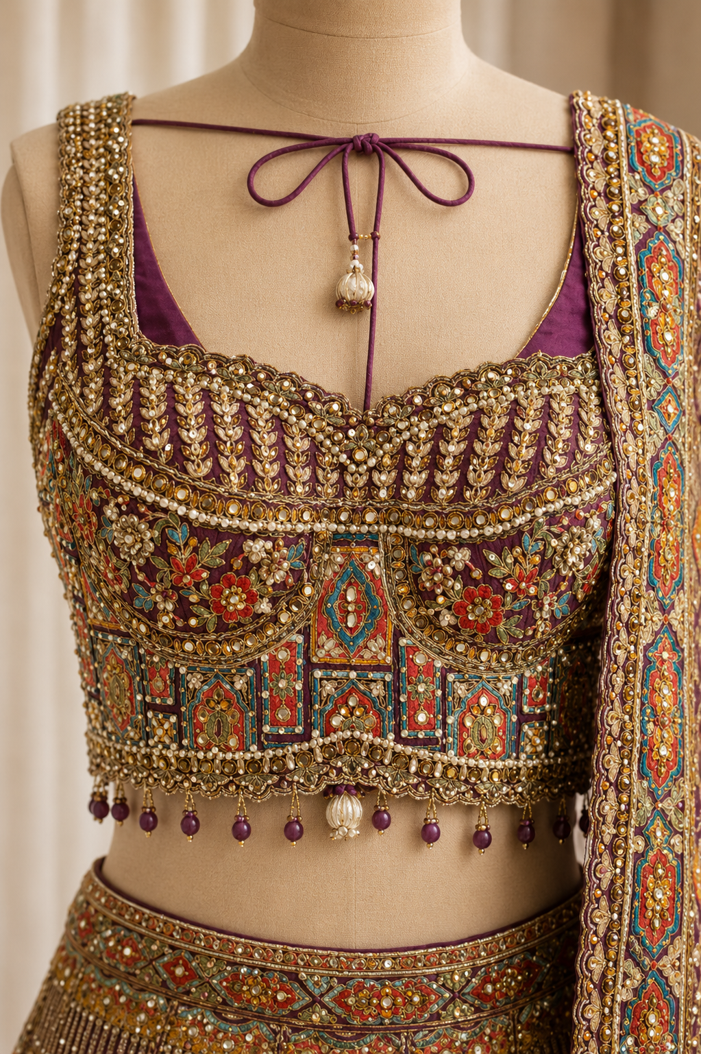 Breathtaking Mirror Work and Crepe Silk Fabric Multi Color Lehenga Choli