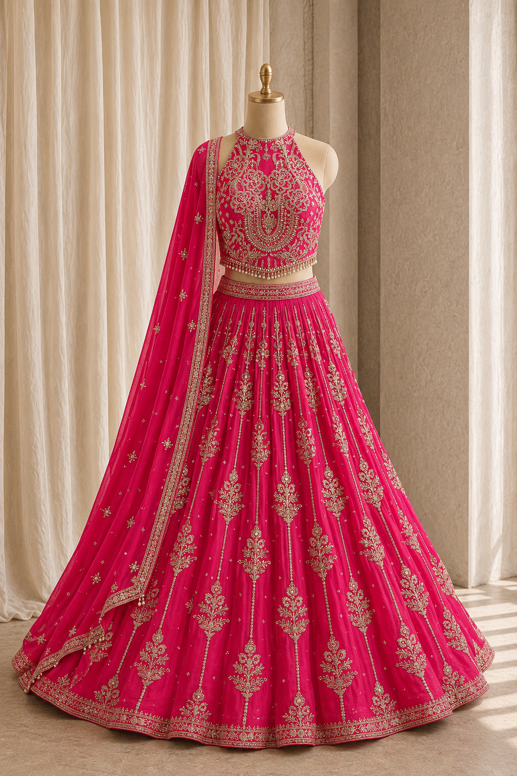 Intricate Kasab Work and Georgette Fabric Rani Color Lehenga Choli