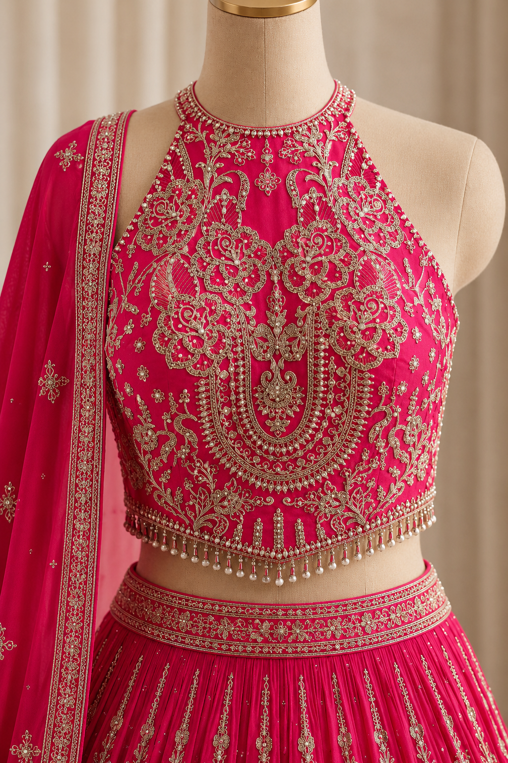 Intricate Kasab Work and Georgette Fabric Rani Color Lehenga Choli