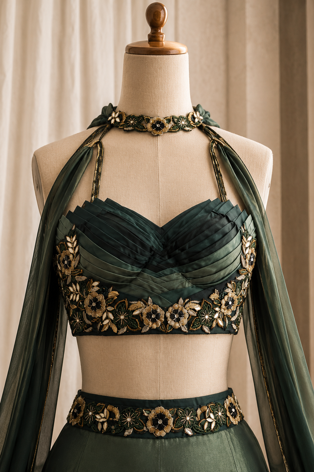 Brilliant Cutdana Work and Jimmy Choo Fabric Bottle Green Color Lehenga Choli