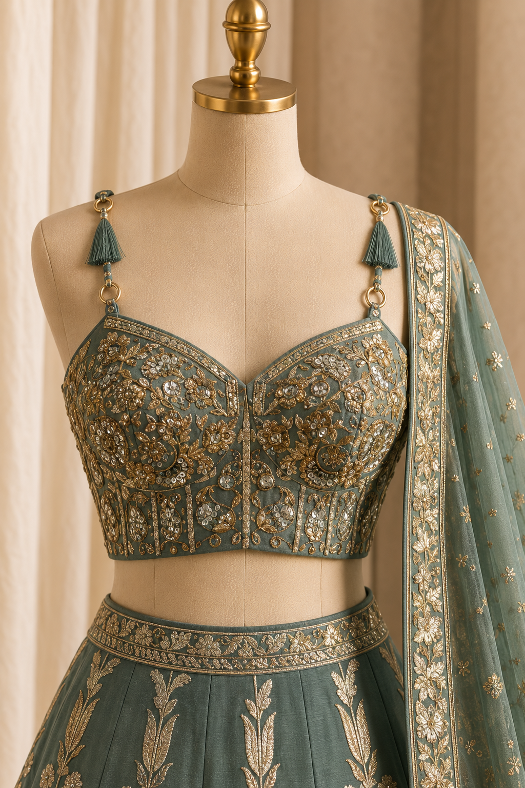Divine Weaving Print Work and Banarasi Silk Fabric Sea Green Color Lehenga Choli