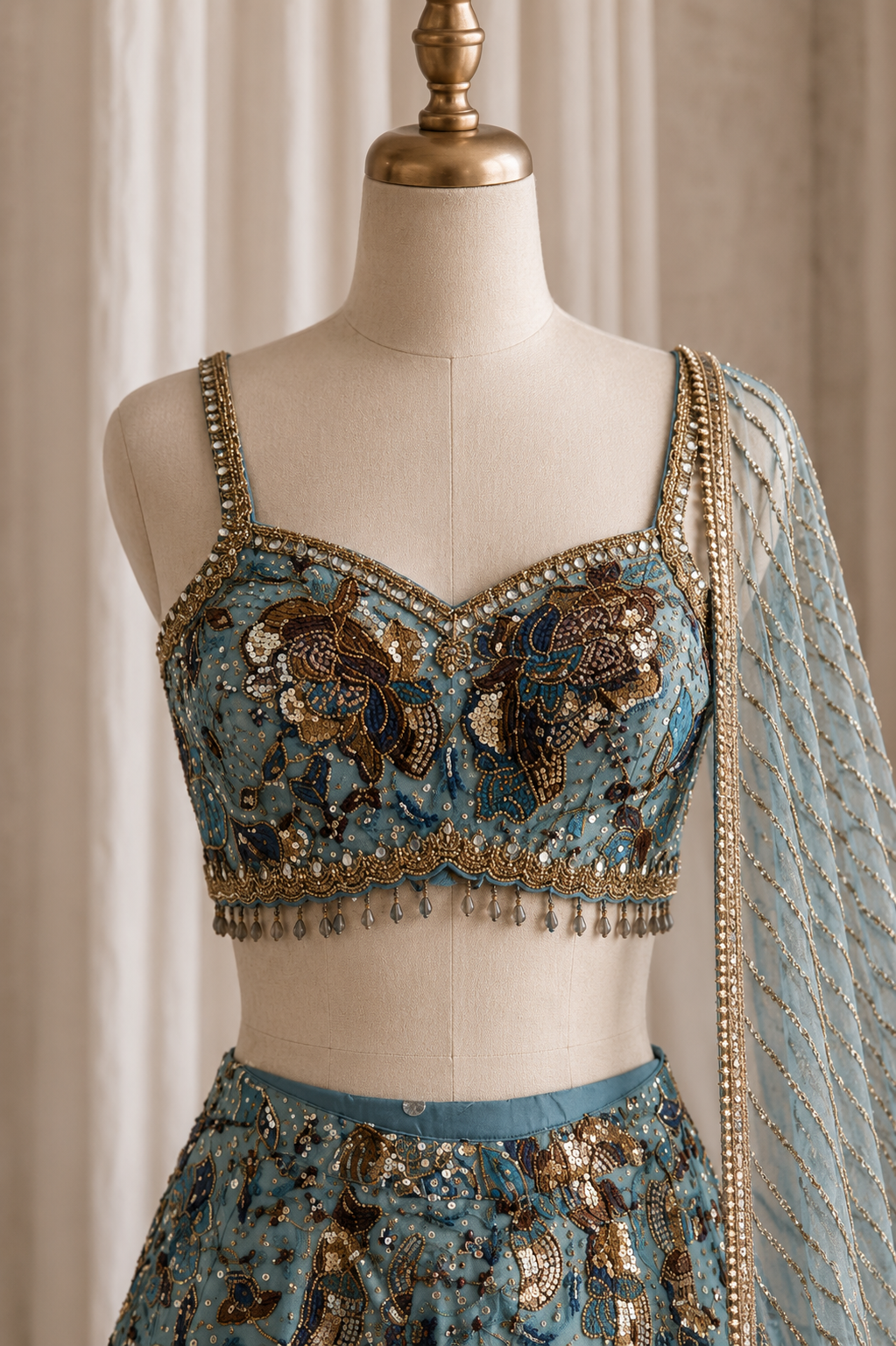 Amazing Digital Print Work and Shimmer Silk Fabric Aque Color Lehenga Choli