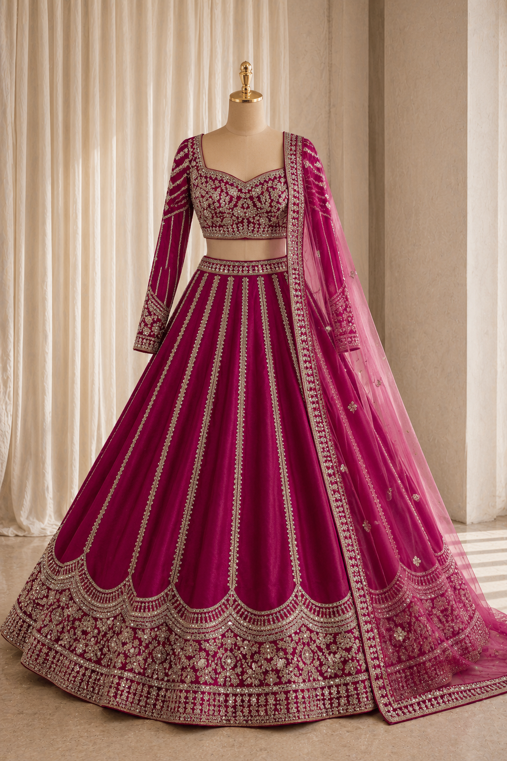 Charming Mirror Work and Raw Silk Fabric Magenta Color Lehenga Choli