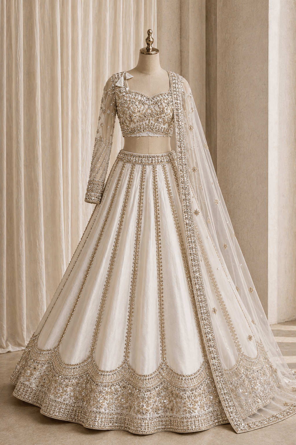 Marvelous Mirror Work and Raw Silk Fabric White Color Lehenga Choli