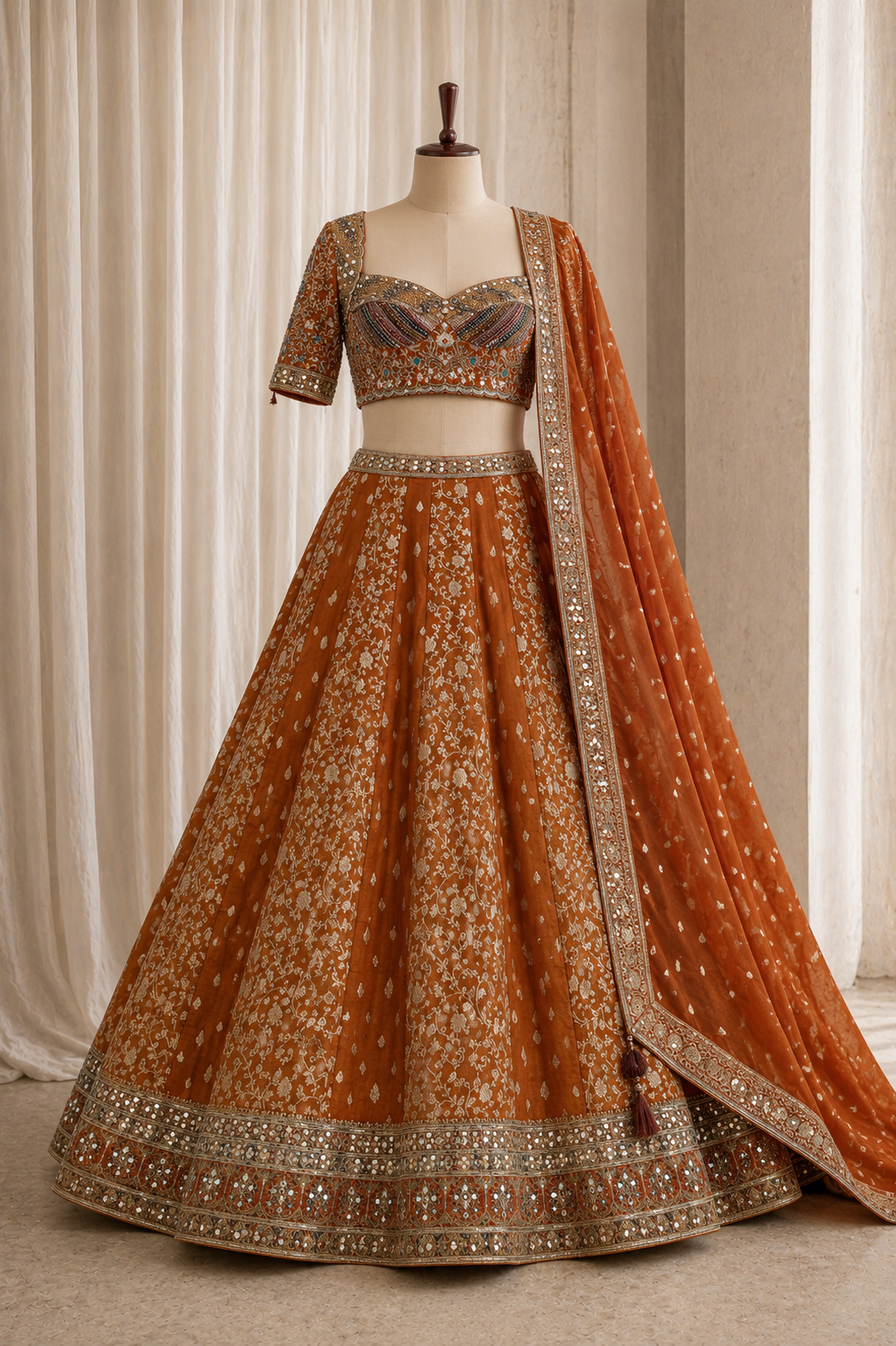 Ravishing Kasab Work and Banarasi Silk Fabric Orange Color Lehenga Choli