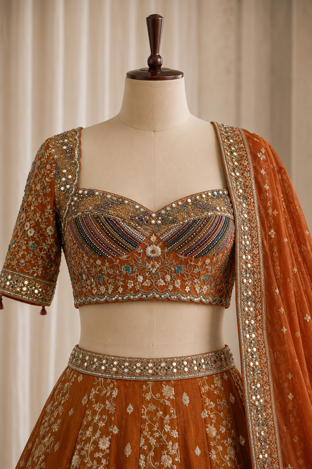 Ravishing Kasab Work and Banarasi Silk Fabric Orange Color Lehenga Choli