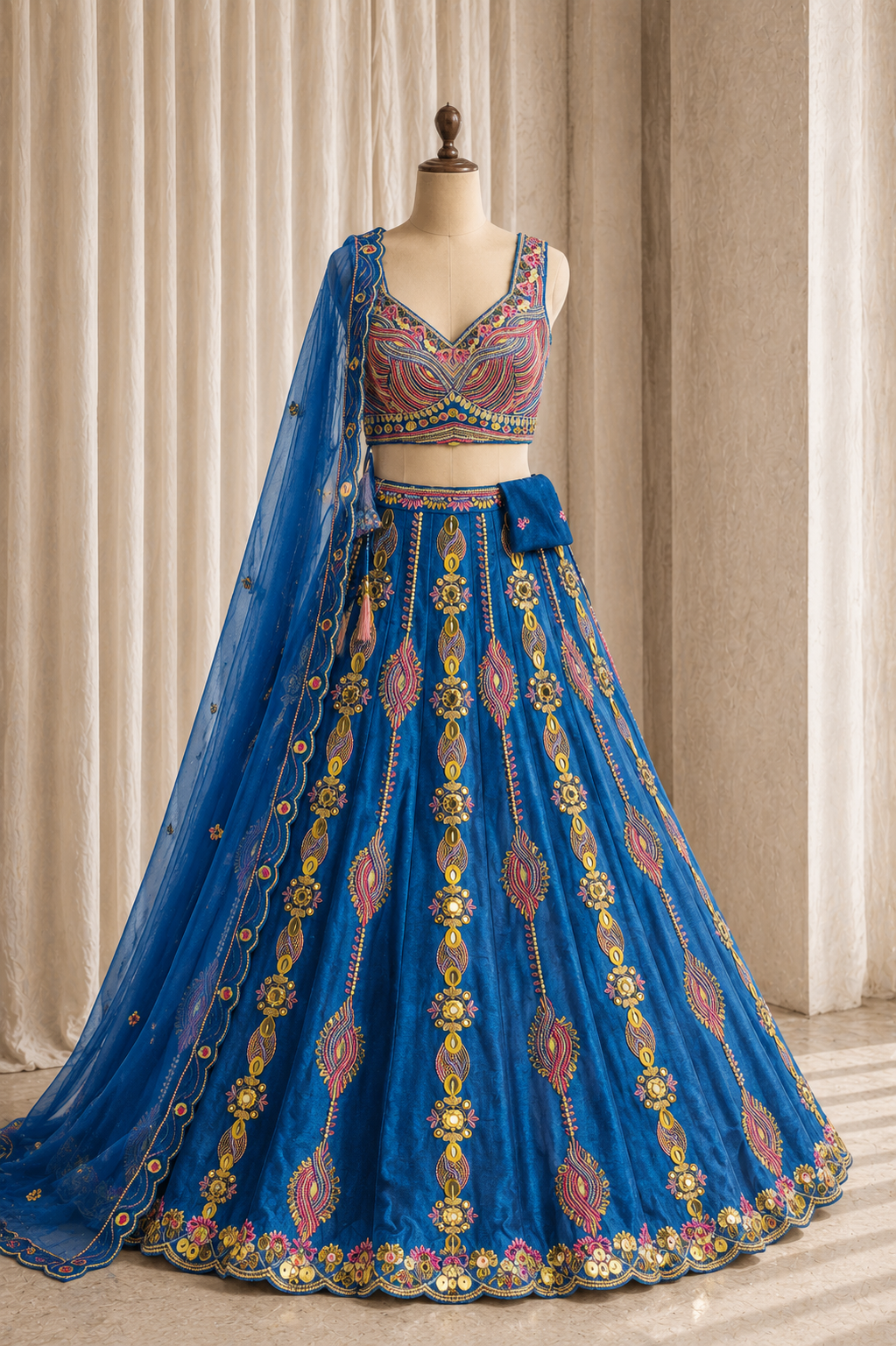 Festive Cutdana Work and Dupion Silk Fabric Turquois Color PDP Style Lehenga Choli