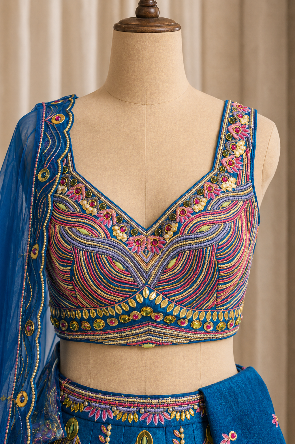Festive Cutdana Work and Dupion Silk Fabric Turquois Color PDP Style Lehenga Choli