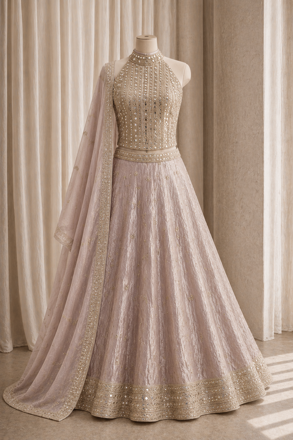 Royal Mirror Work and Tissue Fabric Mauve Color Lehenga Choli