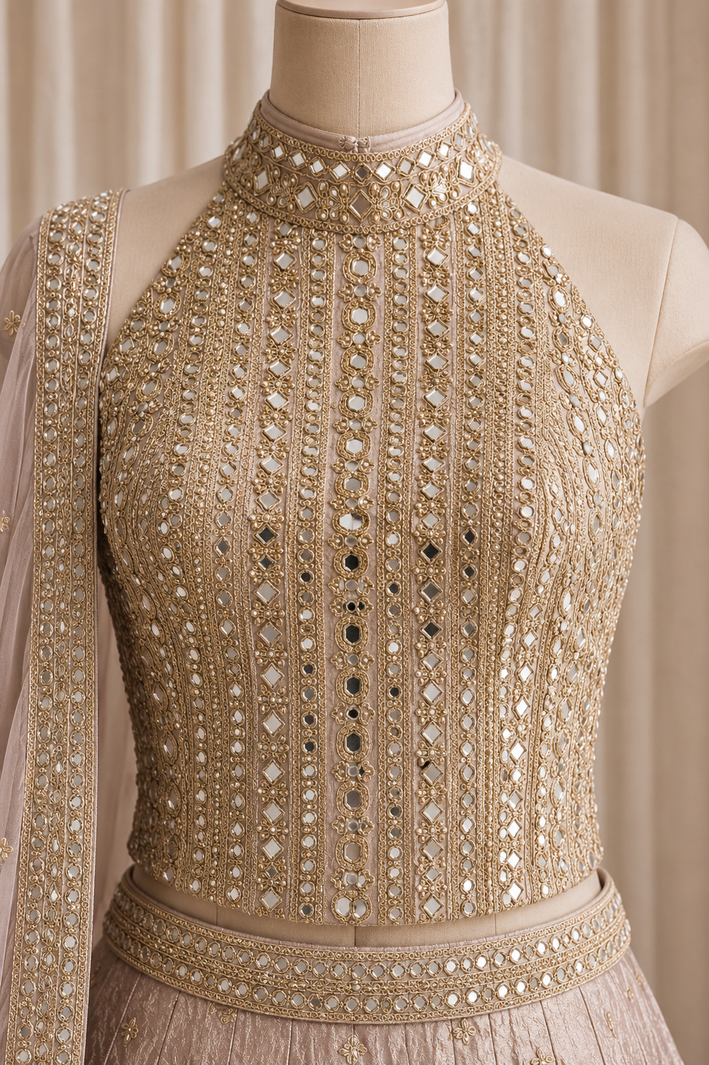Royal Mirror Work and Tissue Fabric Mauve Color Lehenga Choli