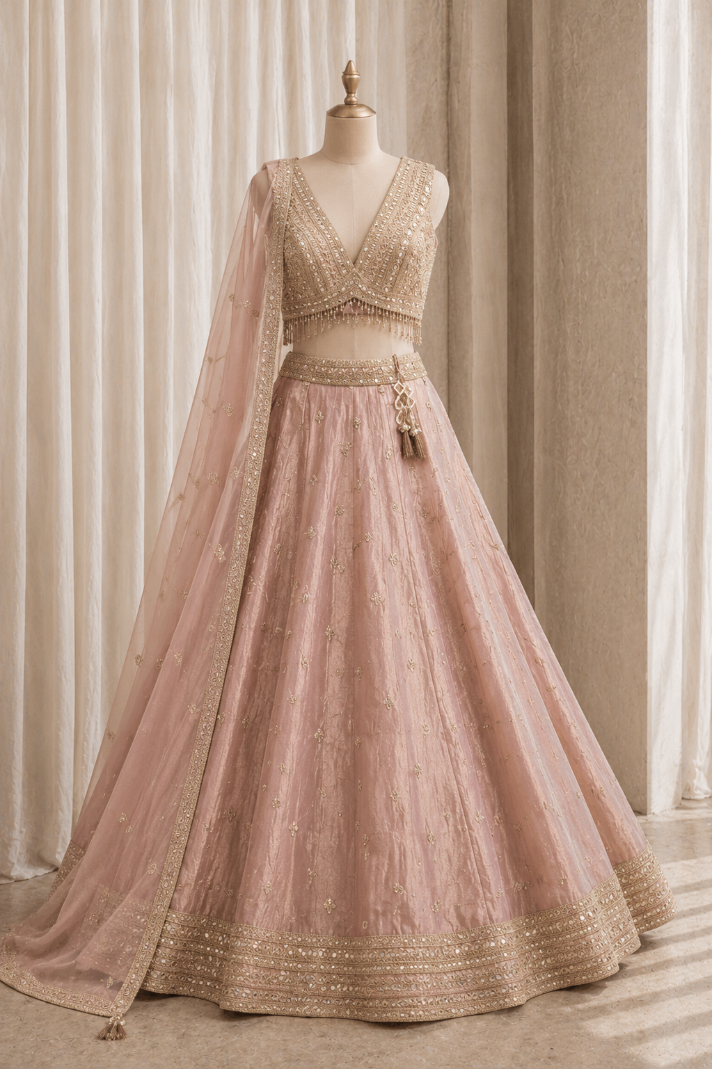 Regal Mirror Work and Tissue Fabric Mauve Color Lehenga Choli