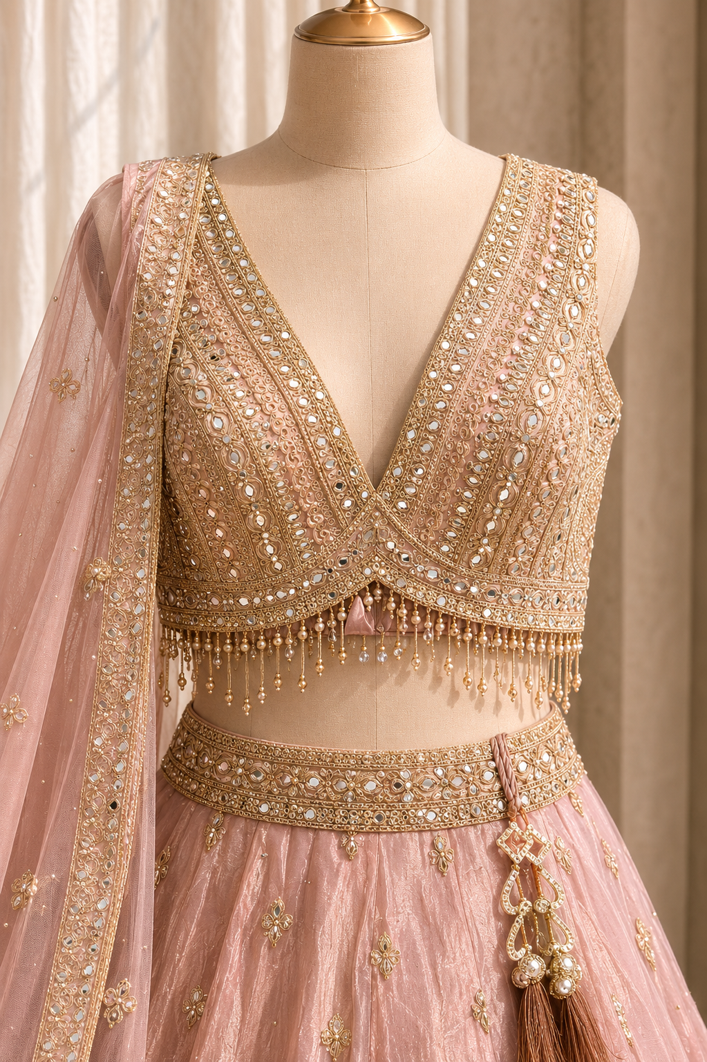 Regal Mirror Work and Tissue Fabric Mauve Color Lehenga Choli
