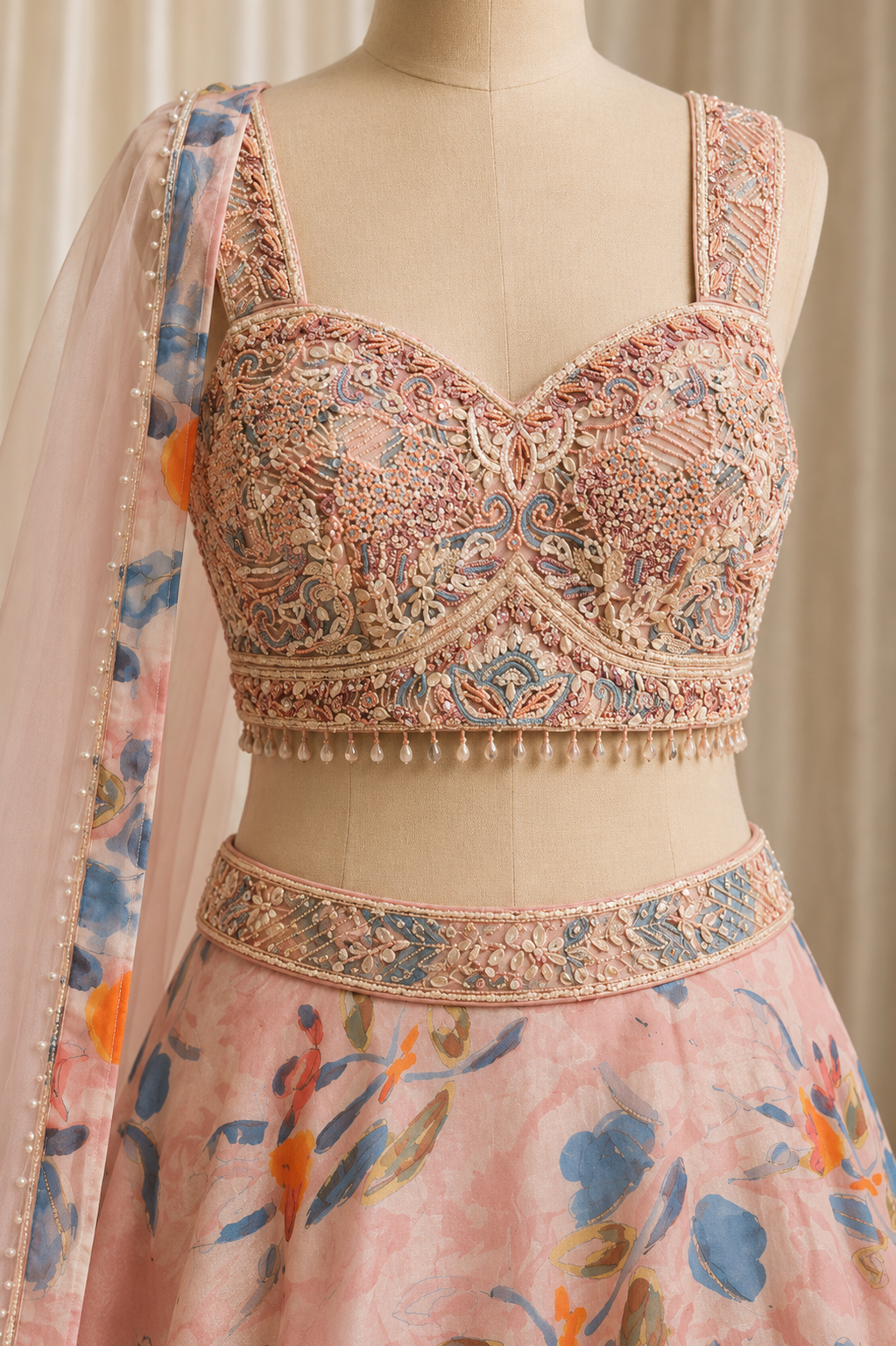 Special Digital Print Work and Organza Fabric Pink Color Lehenga Choli