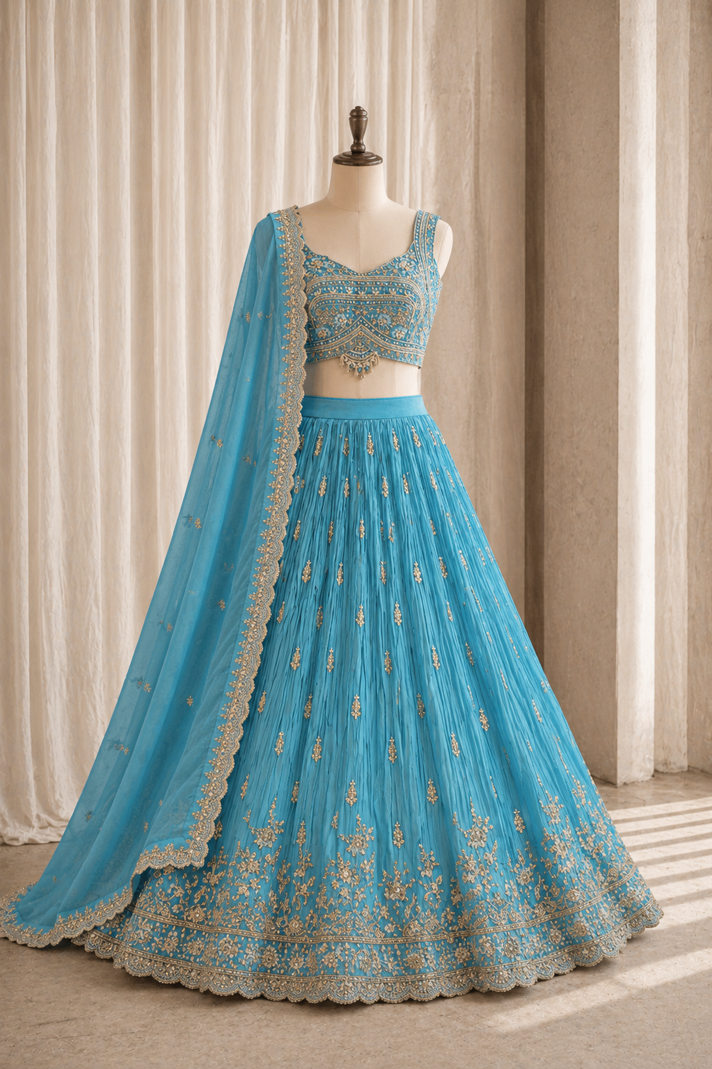 Wonderful Kasab Work and Georgette Fabric Sky Blue Color Lehenga Choli