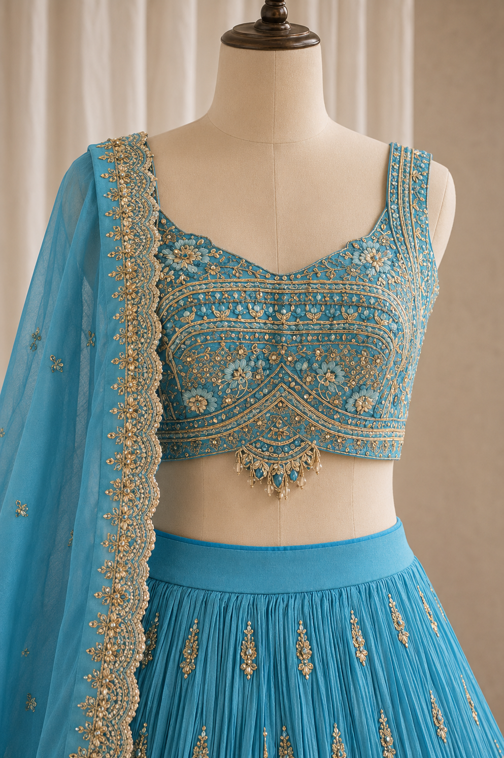 Wonderful Kasab Work and Georgette Fabric Sky Blue Color Lehenga Choli