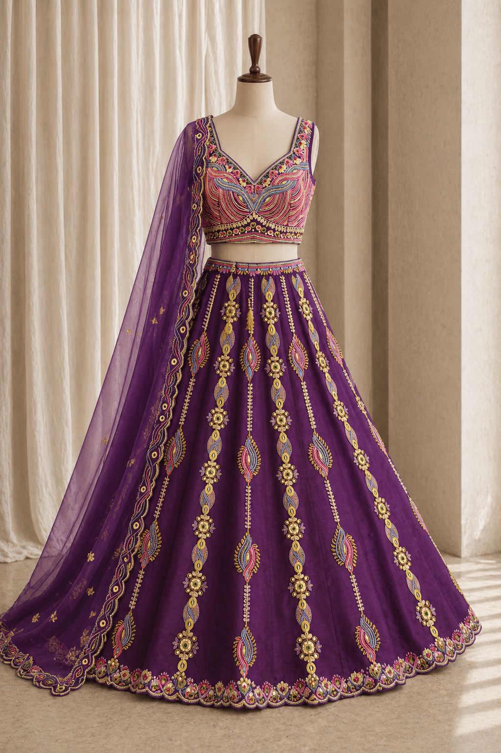 Beauteous Cutdana and Raw Silk Fabric Purple Color PDP Style Lehenga Choli