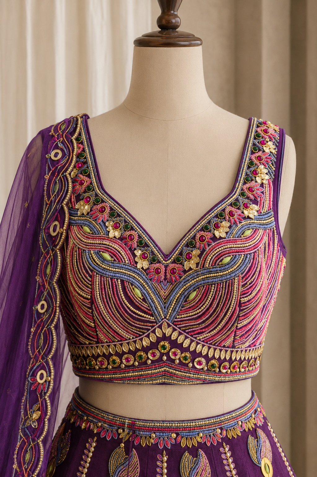 Beauteous Cutdana and Raw Silk Fabric Purple Color PDP Style Lehenga Choli