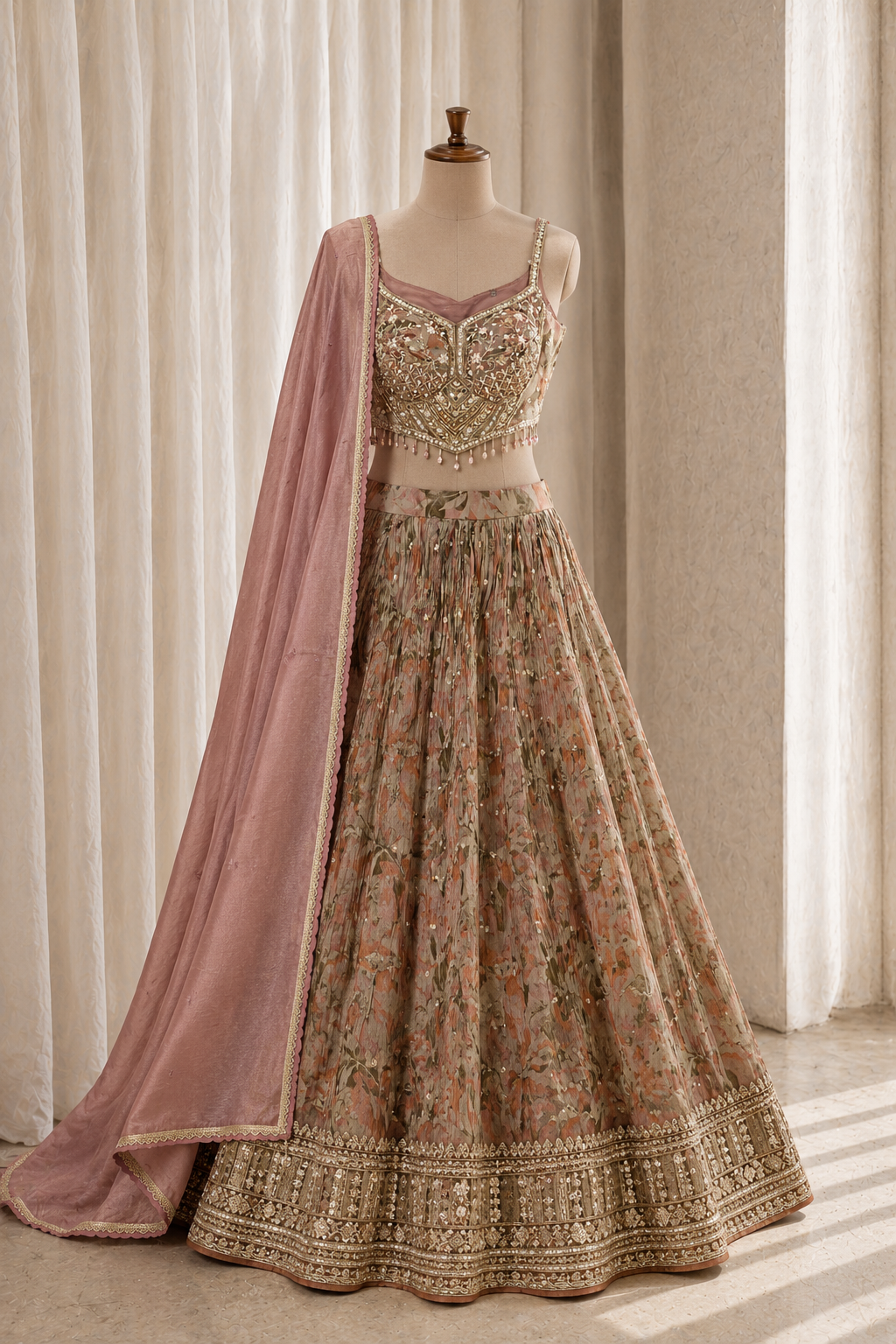 Glorious Zardozi and Georgette Fabric Mauve Color Corset Style Lehenga Choli