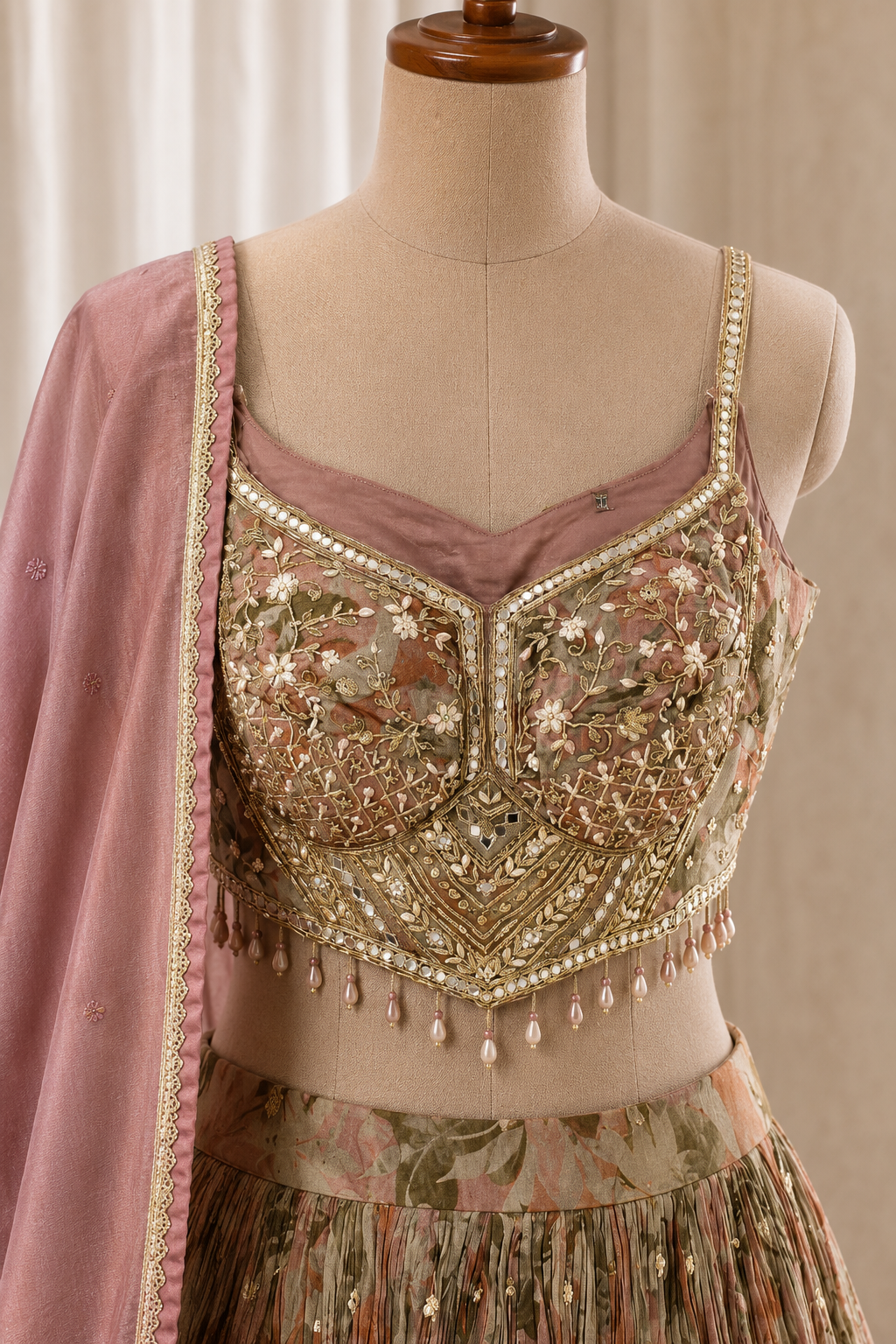 Glorious Zardozi and Georgette Fabric Mauve Color Corset Style Lehenga Choli