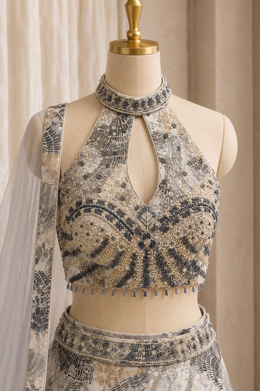 Stunning Cutdana Work and Georgette Fabric Grey Color Lehenga Choli