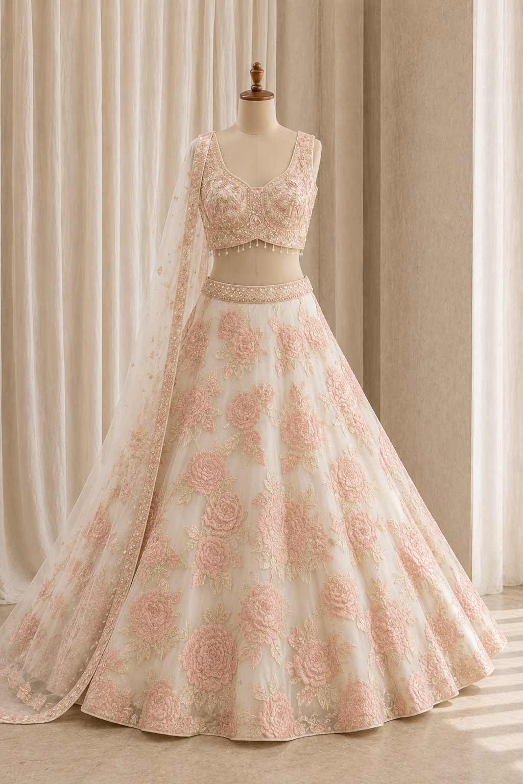 Brilliant Brasso Print Work and Organza Silk Fabric Off White Color Lehenga Choli