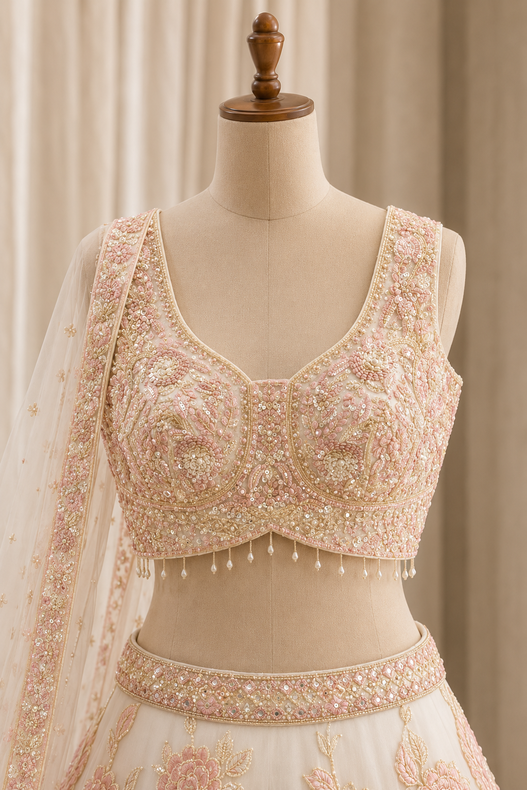 Brilliant Brasso Print Work and Organza Silk Fabric Off White Color Lehenga Choli