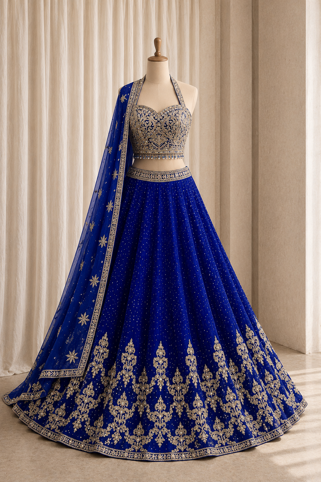 Delightful Georgette Fabric and Royal Blue Color Stone Work Lehenga Choli
