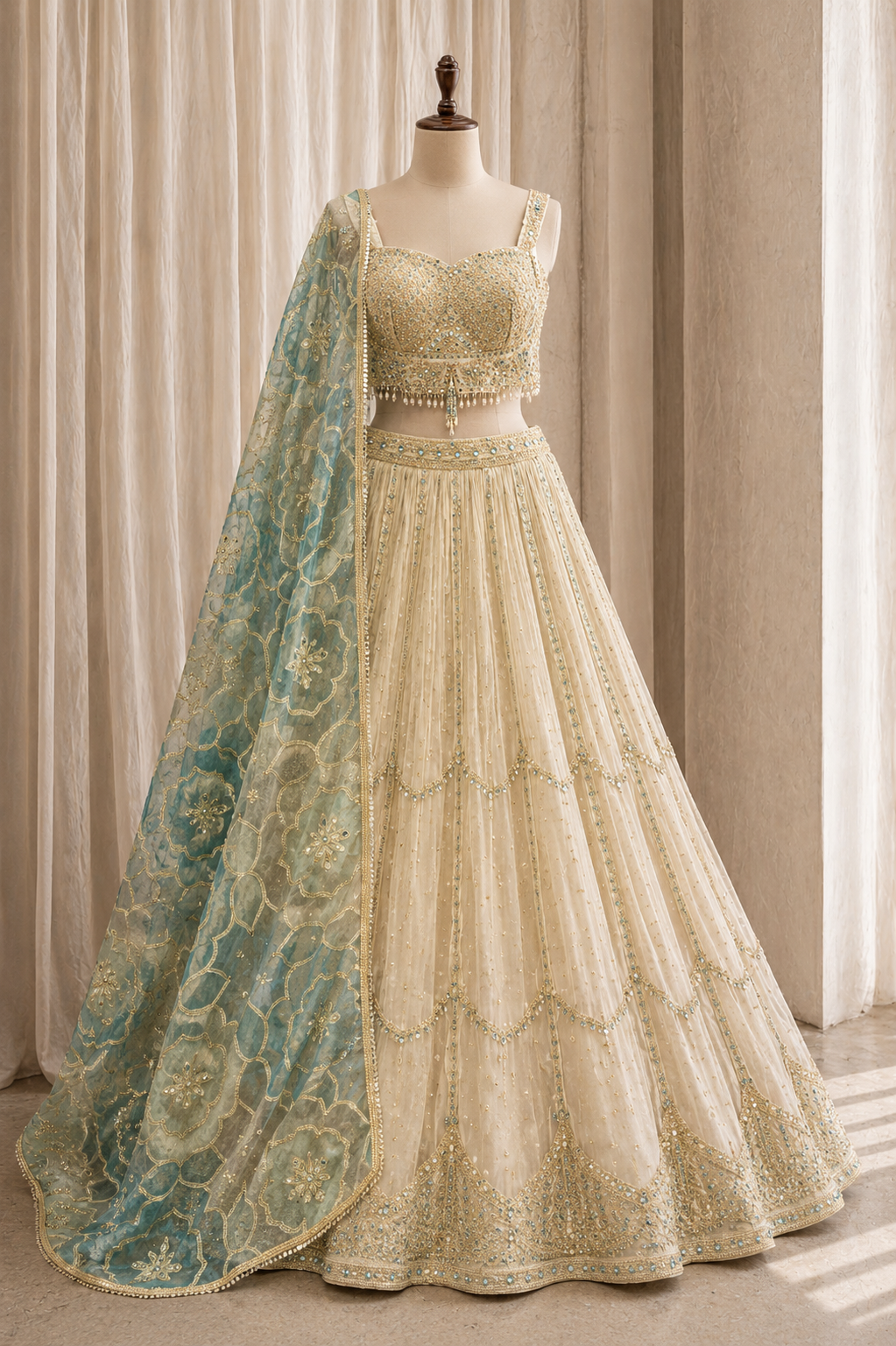 Terrific Shimmer Fabric and Beige Color Weaving Work Lehenga Choli