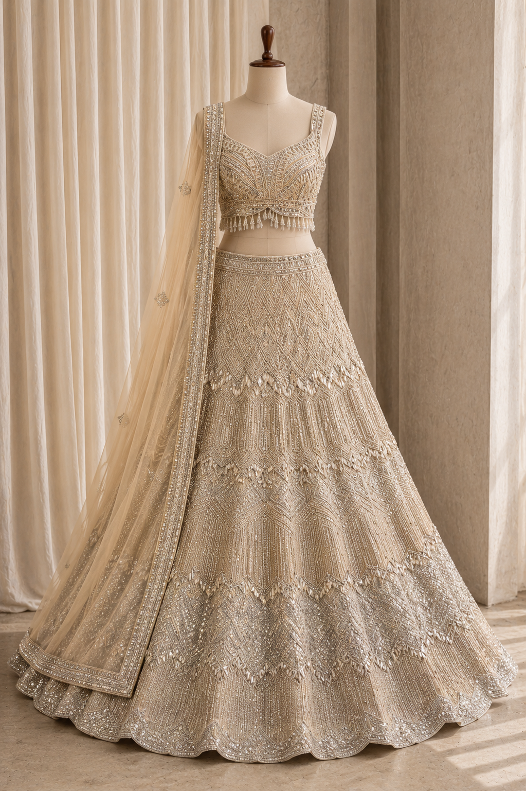 Awesome Net Fabric and Beige Color Sequins Work Lehenga Choli