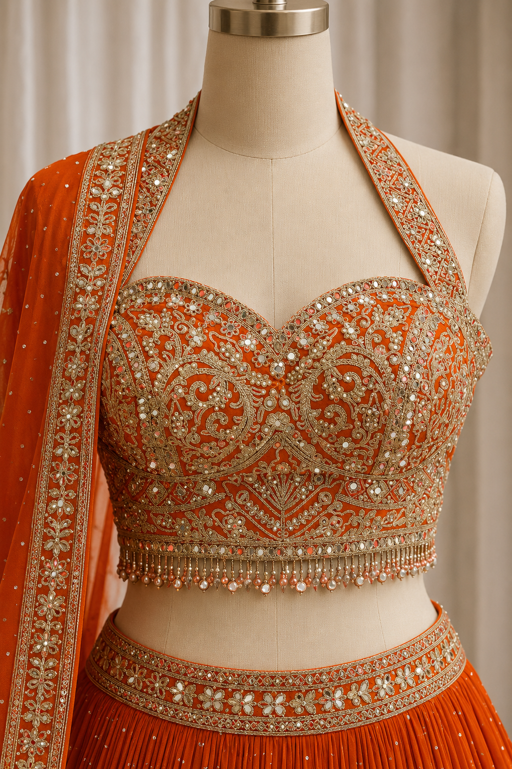 Charming Georgette Fabric and Orange Color Stone Work Lehenga Choli