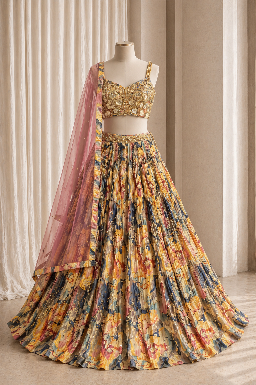 Good-Looking Georgette Fabric and Beige Color Sequins Work Lehenga Choli