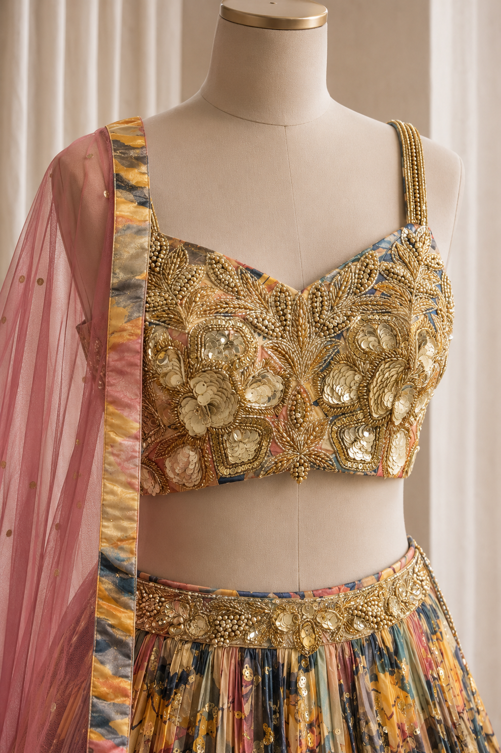 Good-Looking Georgette Fabric and Beige Color Sequins Work Lehenga Choli