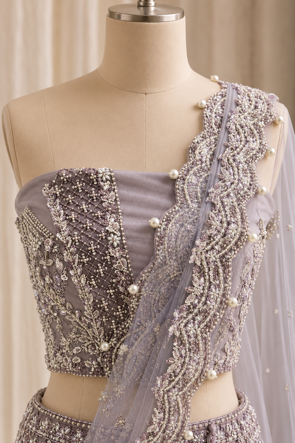 Classic Net Fabric and Grey Color Diamond Work Lehenga Choli