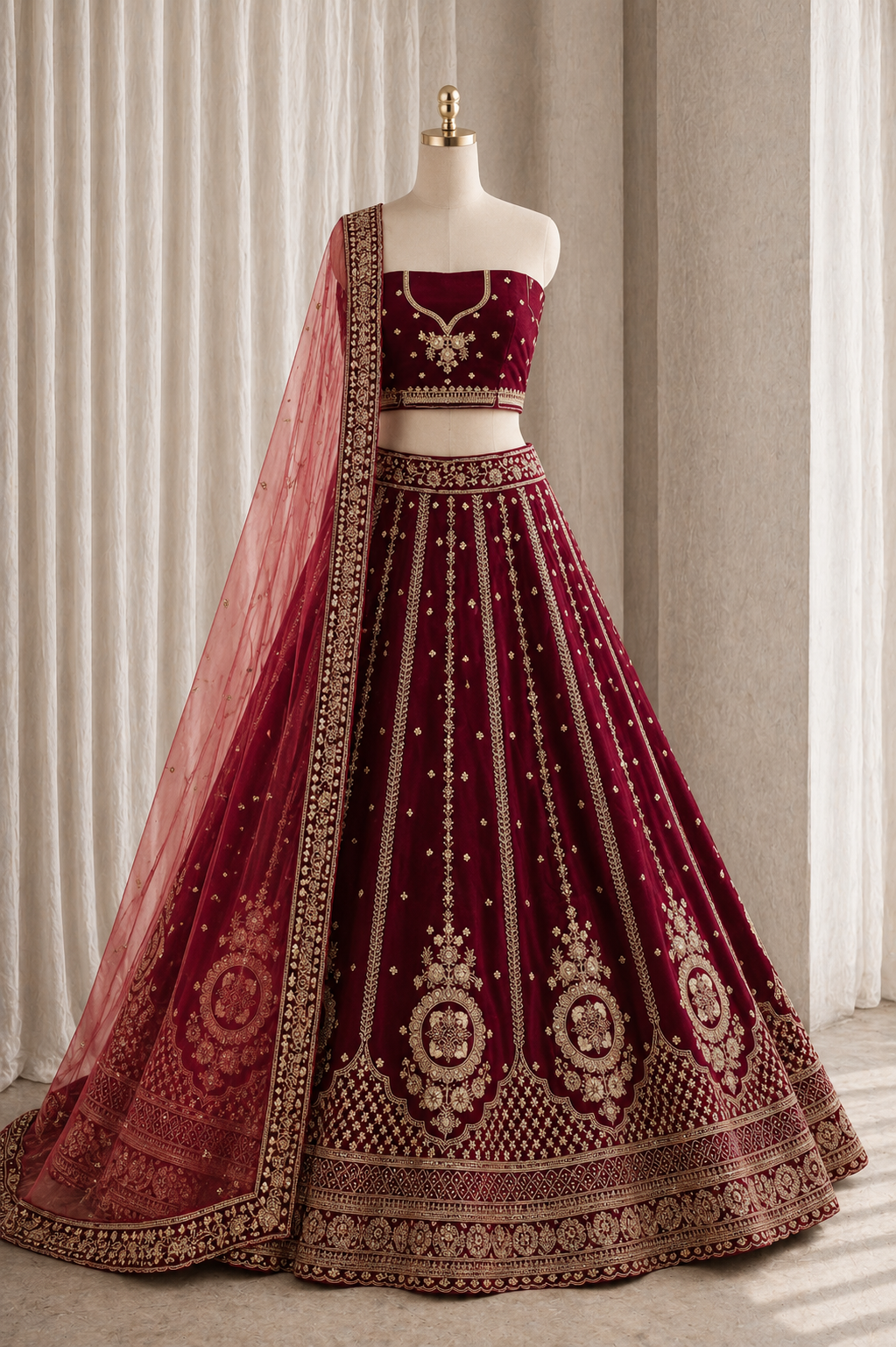 Beautifully Velvet Fabric and Maroon Color Kasab Work Lehenga Choli