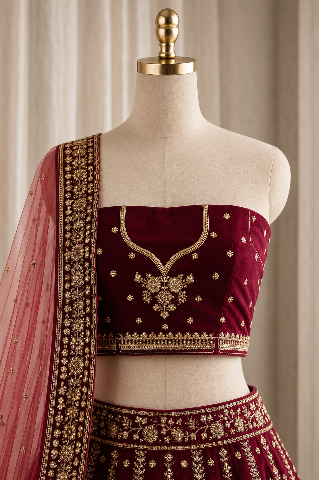 Beautifully Velvet Fabric and Maroon Color Kasab Work Lehenga Choli