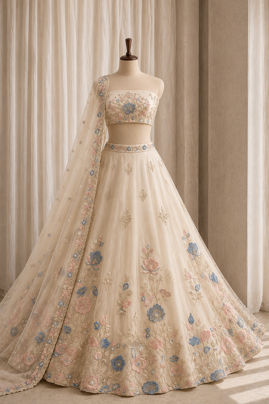 Fabulous Organza Fabric and Off White Color Moti Work Lehenga Choli