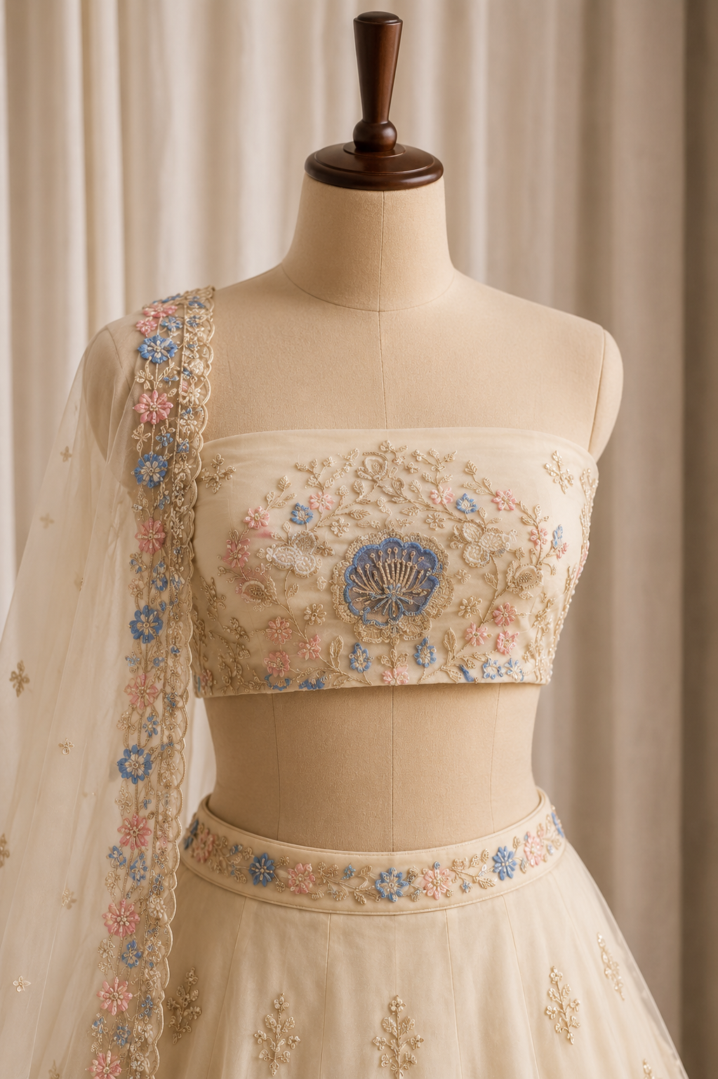 Fabulous Organza Fabric and Off White Color Moti Work Lehenga Choli