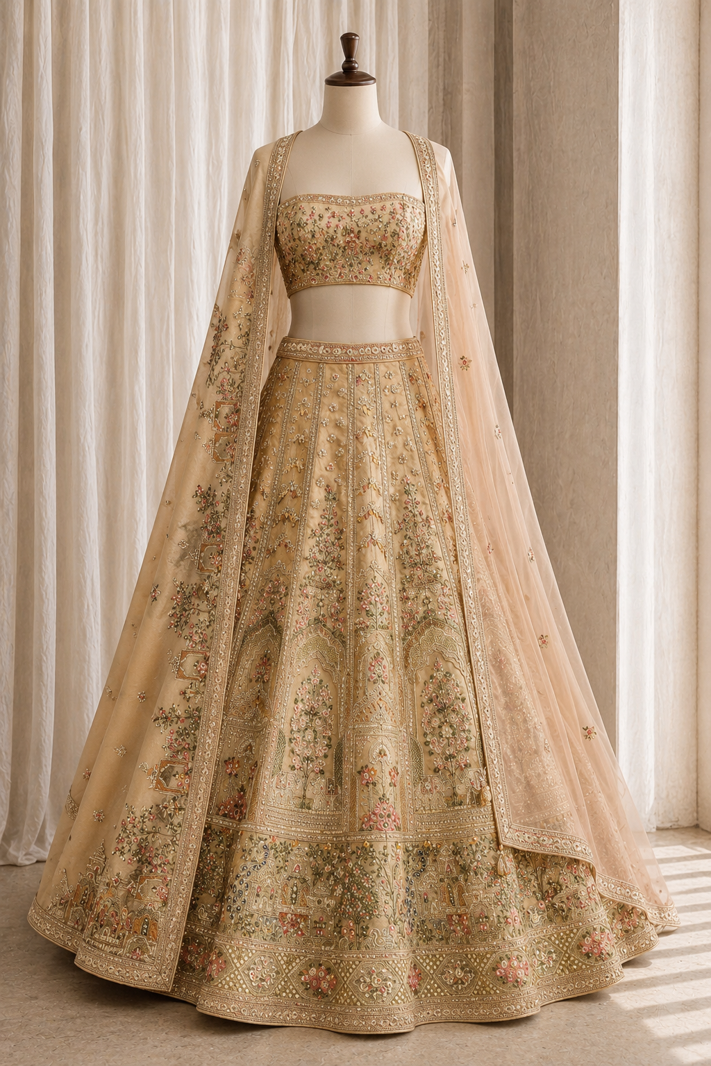 Handsome Tissue Fabric and Peach Color Kasab Work Lehenga Choli