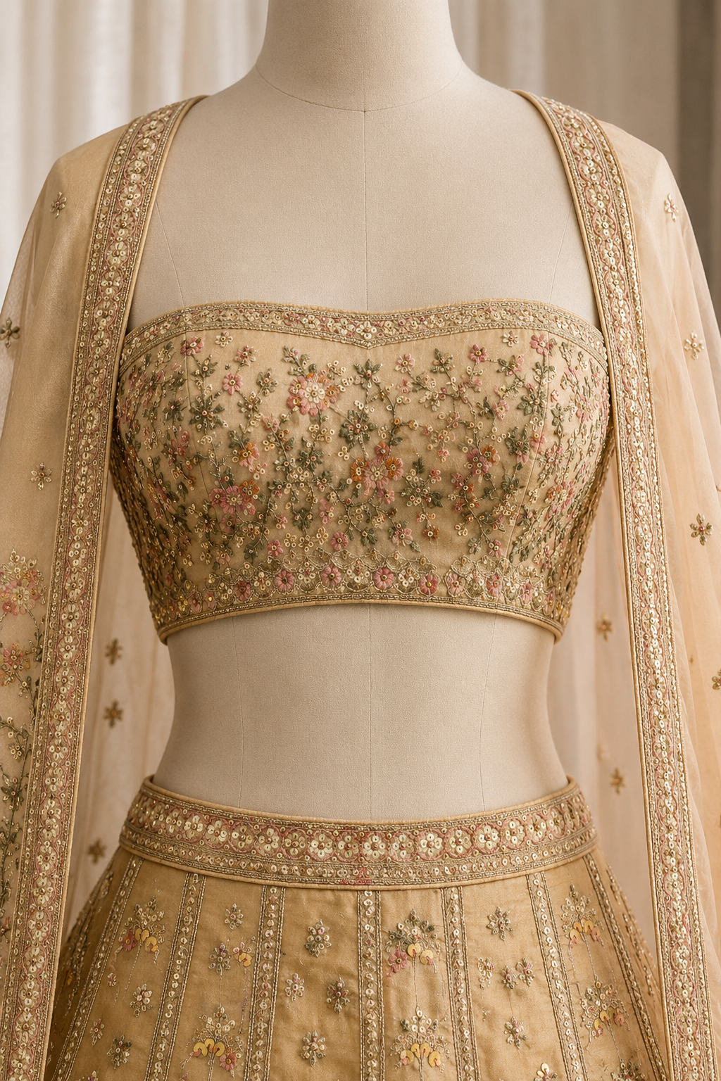 Handsome Tissue Fabric and Peach Color Kasab Work Lehenga Choli