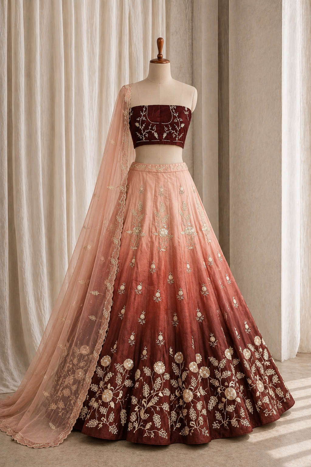 Gorgeous Tissue Fabric and Maroon Color Cutdana Work Lehenga Choli
